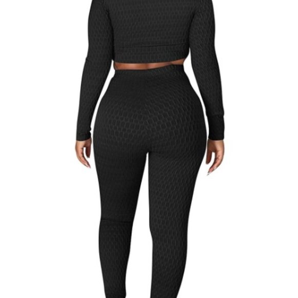 Texured 2 piece long sleeve crop top and leggings - Picture 3 of 4